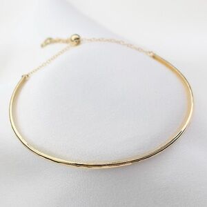 14K Solid Gold Hammered Bar Bracelet Dainty Stacking Bangle